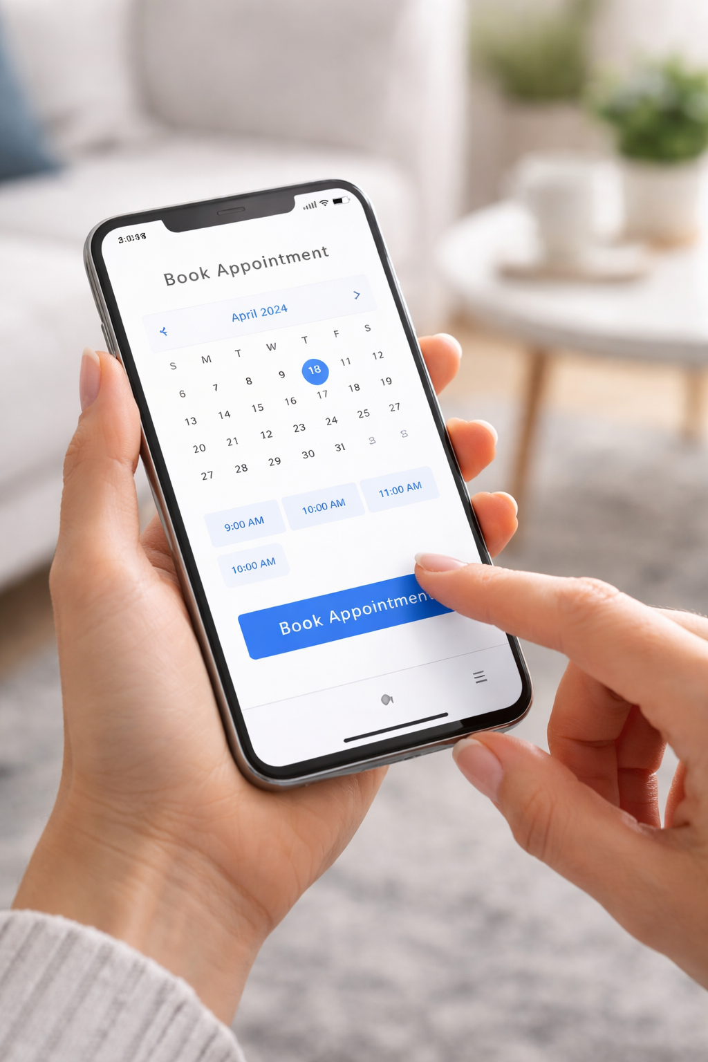 Booking an appointment on a phone — select a date and time for your VanGo Ear Care visit